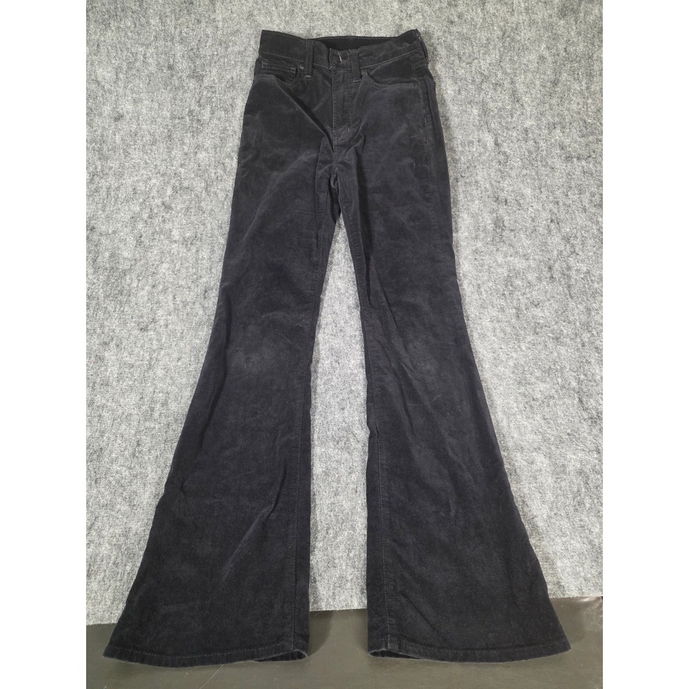 Womens Pants 0 25R High Rise 70s Flare Black Velvet Bell Bottoms Jeans Gap